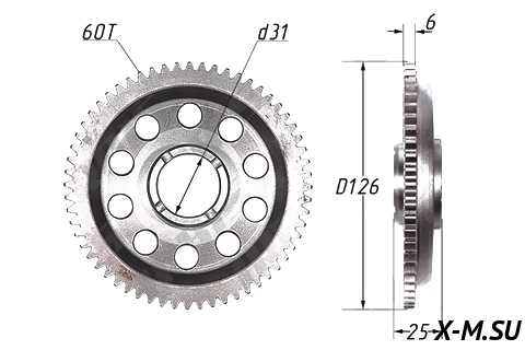 Шестерня муфты обгонной 170MM (жид. охл.) DOHC (CBB250) 60Т Шестерня муфты обгонной 170MM (жид. охл.) DOHC (CBB250) 60Т